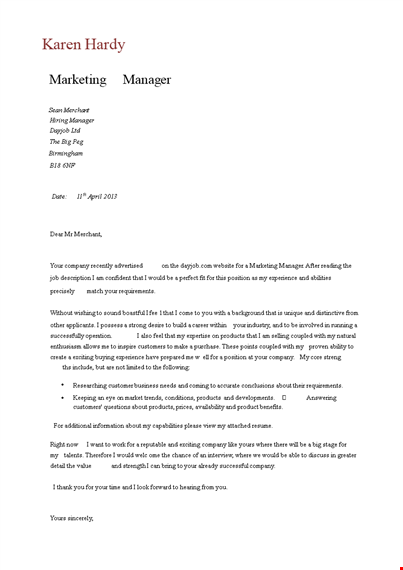 manager cover letter template