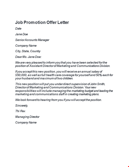 promotion letter for director position - marketing and communications template
