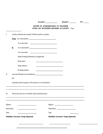 authorizing fund transfer: account, funds, securities - letter template template