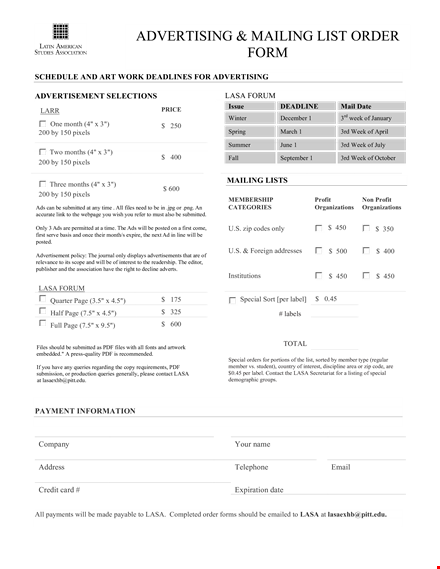 lasa advertisingorderform template