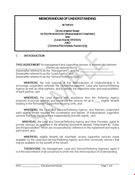 memorandum of understanding template - management services agency template