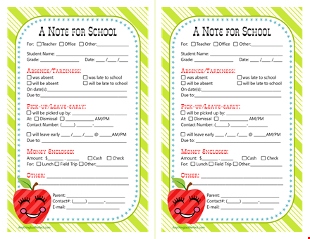 printable parent note form template