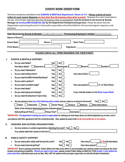 events work order template