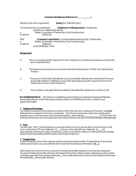 commercial sublease contract template template