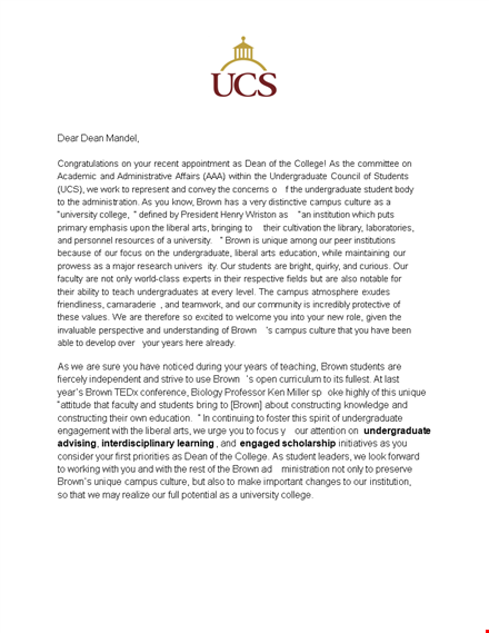 congratulations letter for students | brown undergraduate advising template