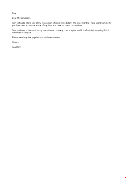 sample rude resignation letter template