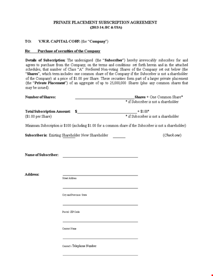 private placement memorandum template | company shares & securities template