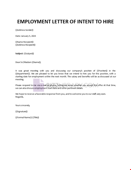 employment loi template template