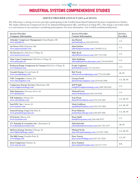 download our service provider contact list template now template