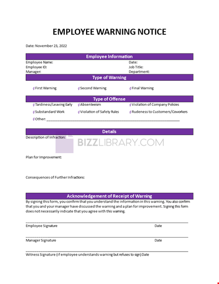employer warning notice checklist template