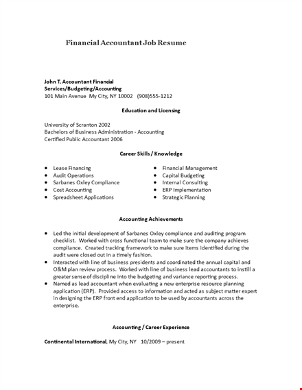 financial accountant job resume template