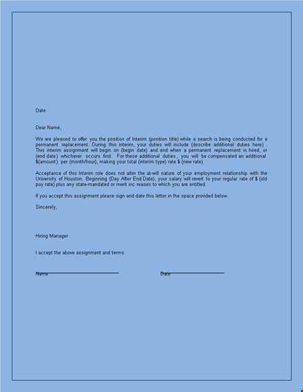 accepting the job offer - your duties as interim: job acceptance letter template