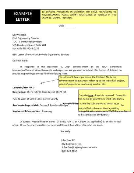 engineering services: information request | letter of interest template template