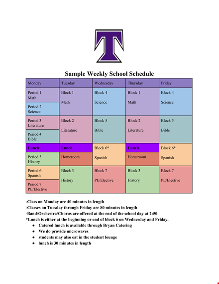 weekly school schedule template template