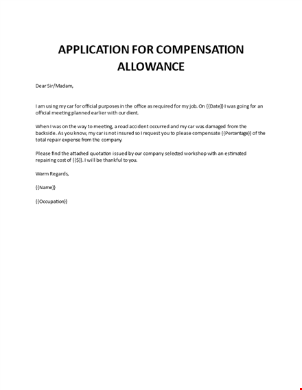 application for compensation allowance to boss template