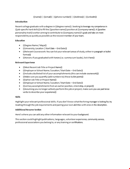 college graduate resume template