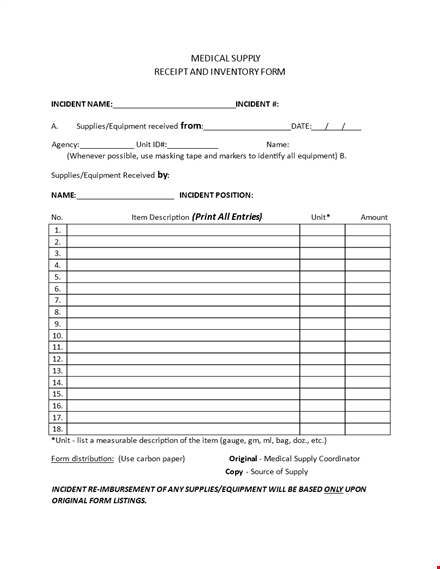 medical receipt template for doctors | supplies, equipment & incident template