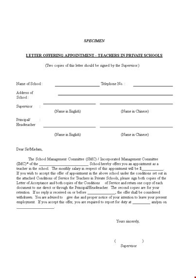 preschool teacher appointment letter template