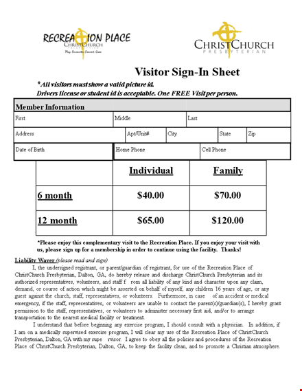 church visitor sign in sheet template