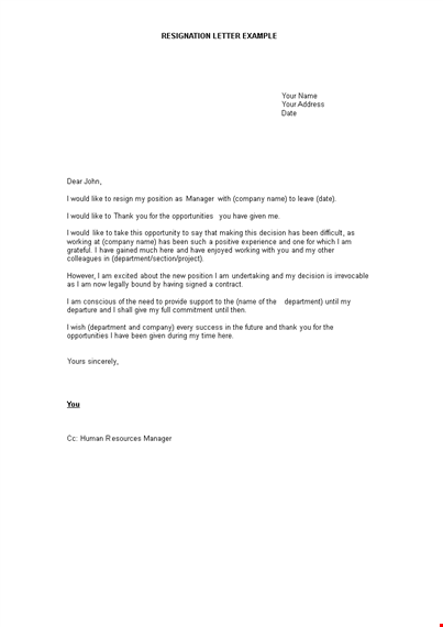 resignation thank you letter to manager template