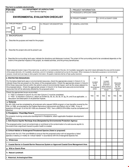 project environmental evaluation checklist: assessing proposed environmental impacts template