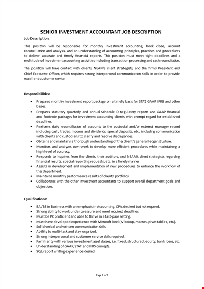 senior investment accountant job description  template