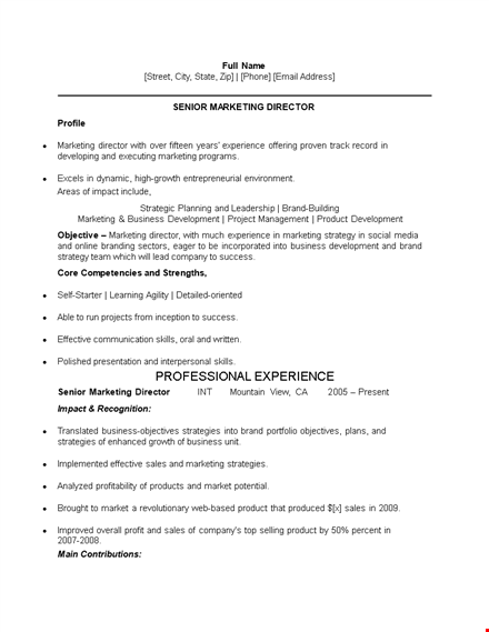 marketing communications director resume template