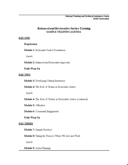 sample training agenda format - training, module | restorative justice template