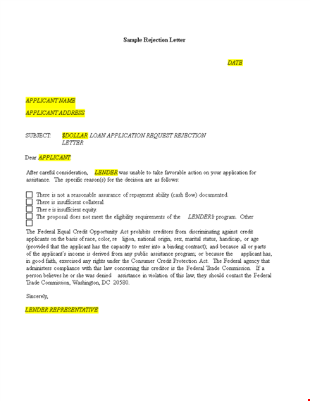 formal loan rejection letter template