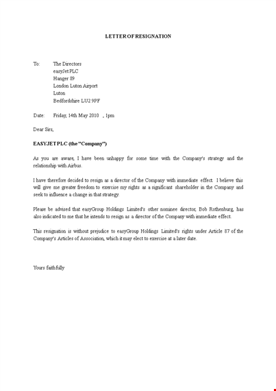immediate resignation letter template