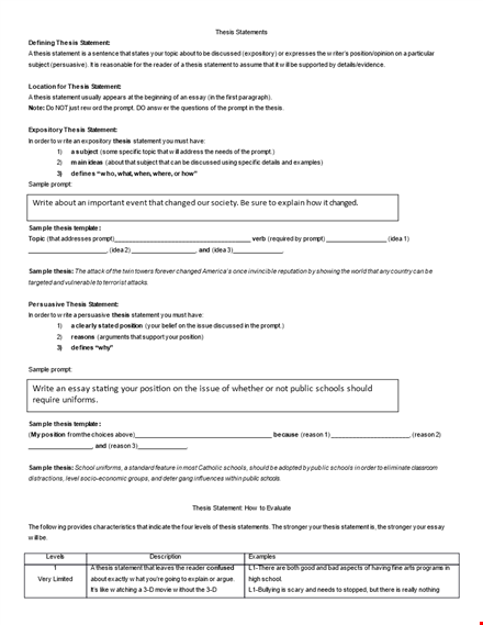 expository thesis statement template template
