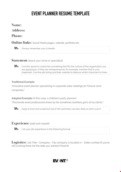 event planner résumé template template