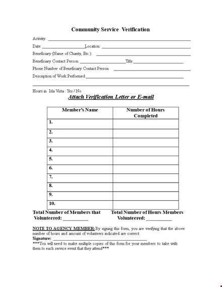 community service letter template | number of hours, beneficiary membership template