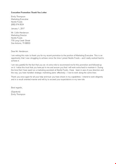thank you letter for executive promotion at nestle | marketing and promotion template