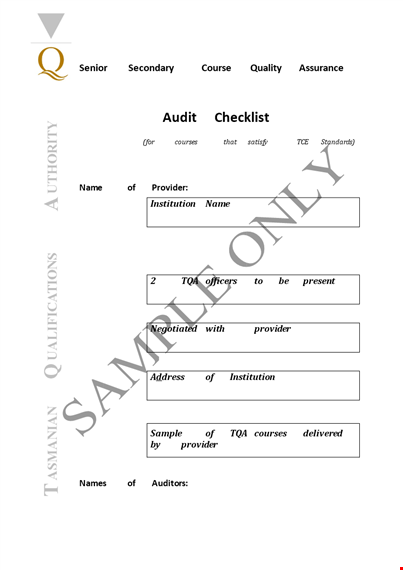 quality audit agenda template