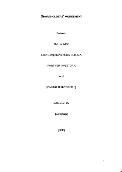 company shareholder agreement for investors template