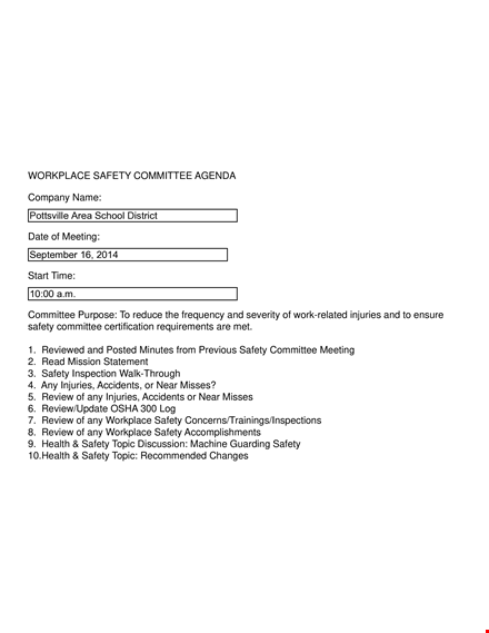 sample workplace safety meeting agenda template template