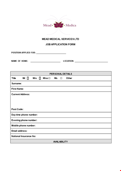 printable medical job application template template