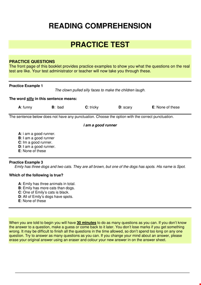 practice reading comprehension: a question template
