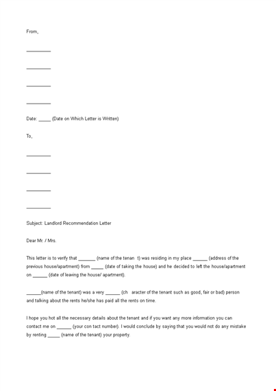 professional landlord reference letter template for tenants template