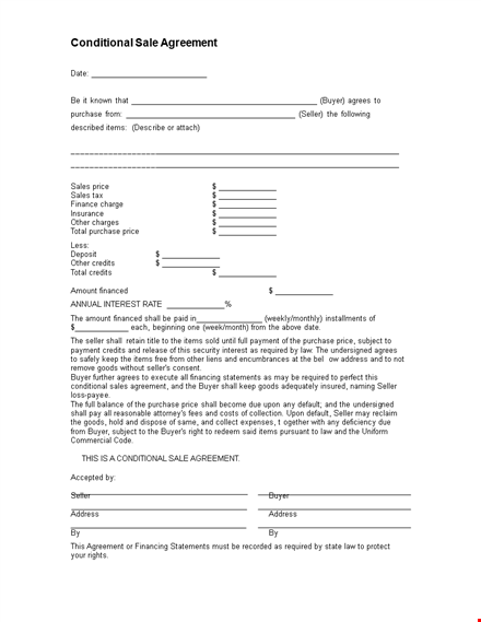conditional sales contract template template