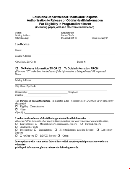 authorize release of medical information - hipaa compliant template