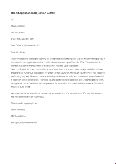 credit application rejection letter template