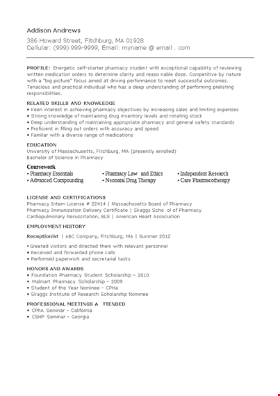 pharmacy curriculum vitae template