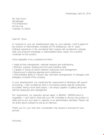 writing an effective salary requirements cover letter for management position template