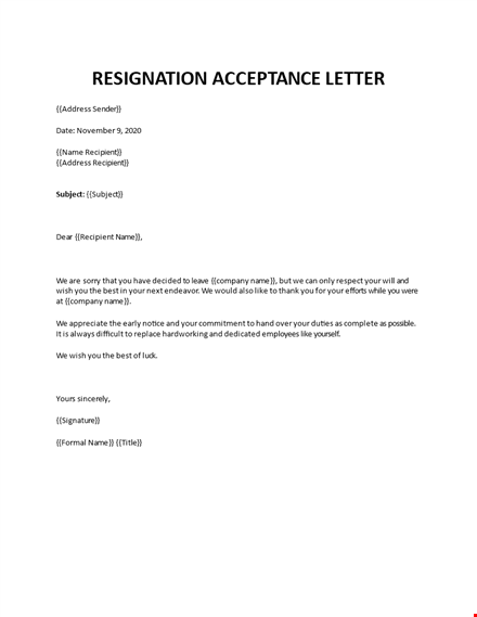 resignation acceptance letter template