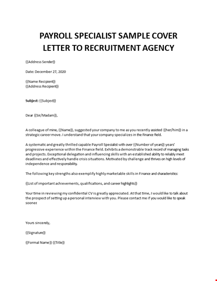payroll specialist cover letter  template