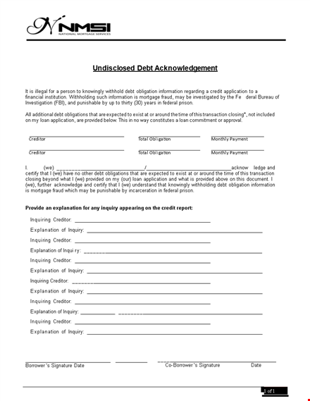 iou template - simplified explanation for inquiring creditor template