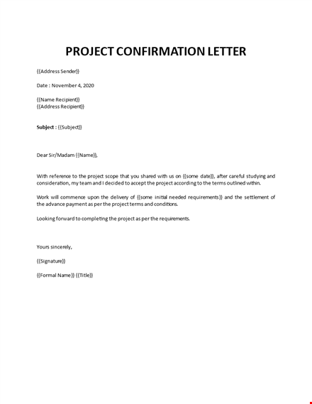 project confirmation letter template