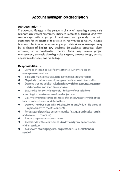 sales account manager job description template